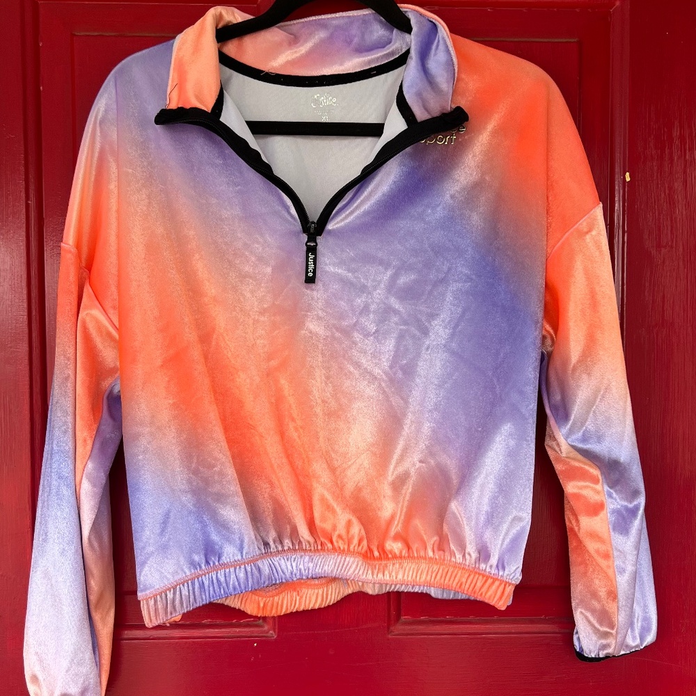 Justice Sport Y2K Junior's XL Orange Purple Workout Leisure Athletic Quarter Zip
